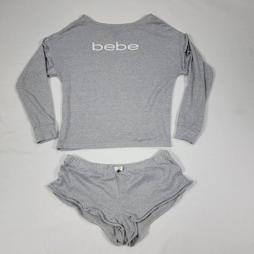 BEBE Grey Pajama Set Shorts and Top Large
